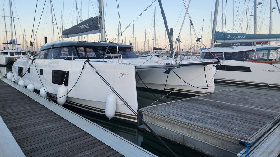 Courage docked bow-on at the marina