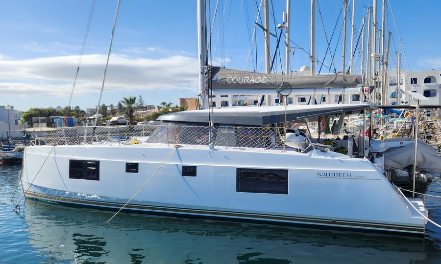 Courage docked, starboard side view