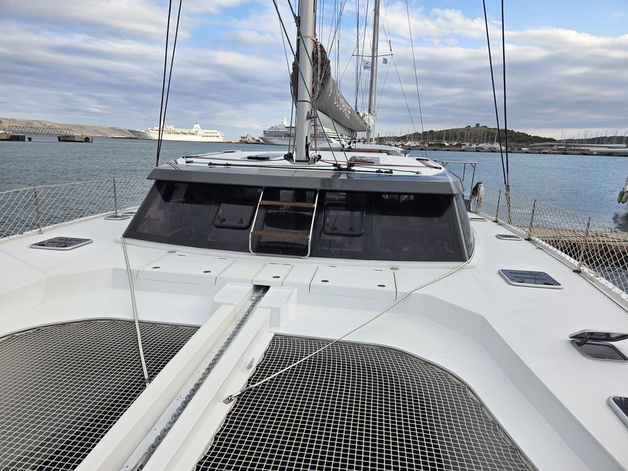 Foredeck looking aft toward the bimini