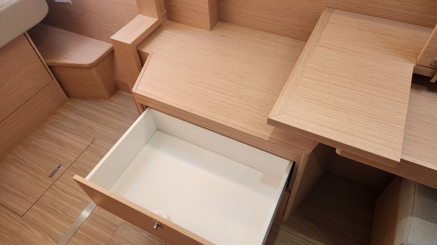 Open drawer storage in the master cabin
