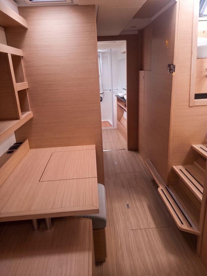 Companionway steps down to the cabin hallway