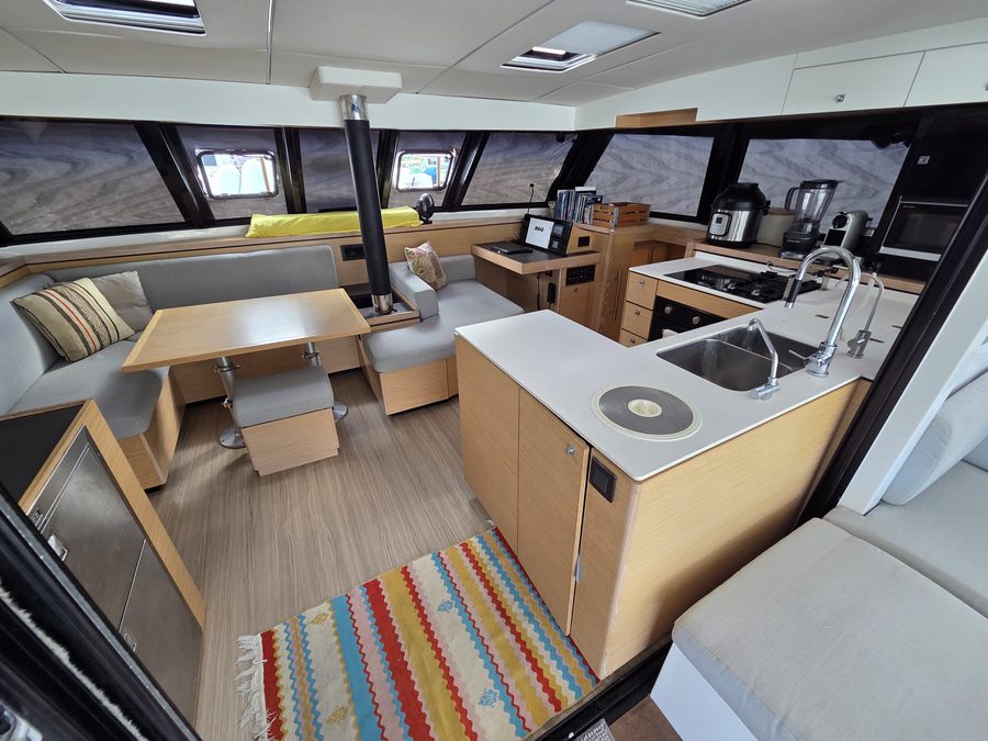Saloon and galley, view forward