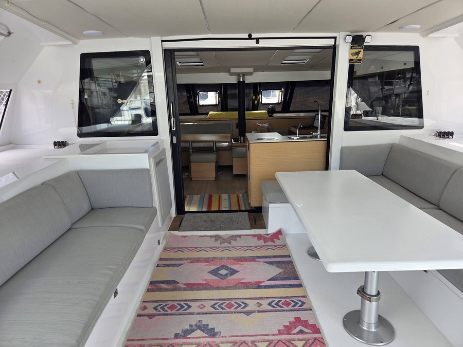 View from the cockpit through the open doors into the saloon