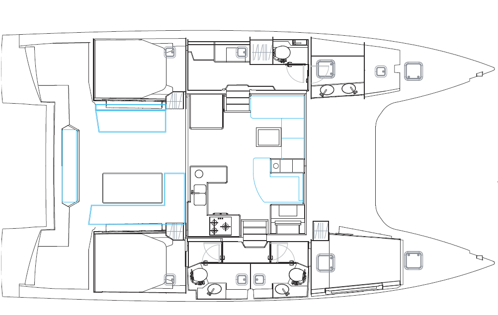 Nautitech 46 Open 3 cabin owner's layout / deck plan